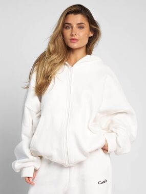 Women's White Oversized Cloud Zip Up Hoodie